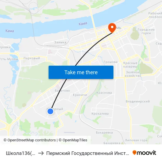 Школа136(Нагорный) to Пермский Государственный Институт Искусства И Культуры map