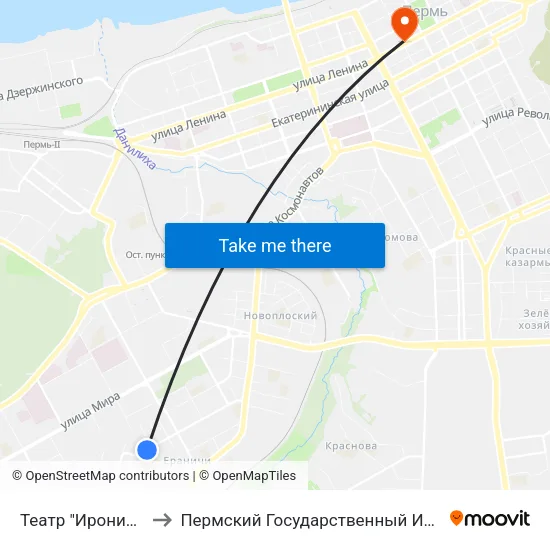 Театр "Ироничная Компания" to Пермский Государственный Институт Искусства И Культуры map