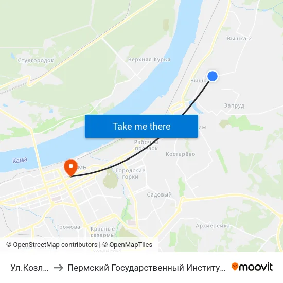 Ул.Козловская to Пермский Государственный Институт Искусства И Культуры map