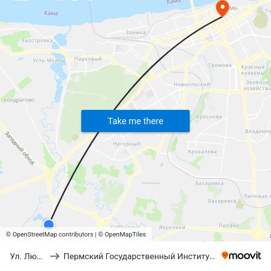 Ул. Любимова to Пермский Государственный Институт Искусства И Культуры map