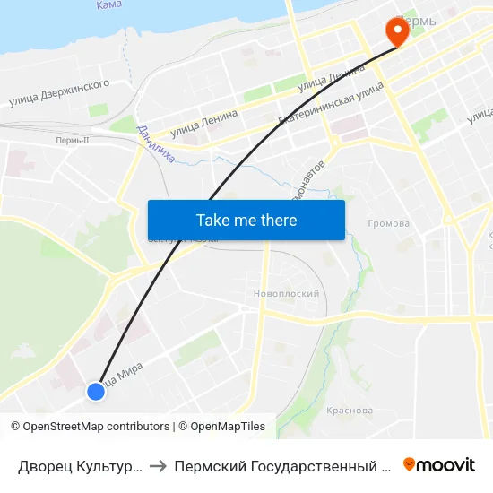 Дворец Культуры Имени Гагарина to Пермский Государственный Институт Искусства И Культуры map