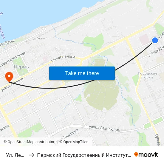 Ул. Лебедева to Пермский Государственный Институт Искусства И Культуры map