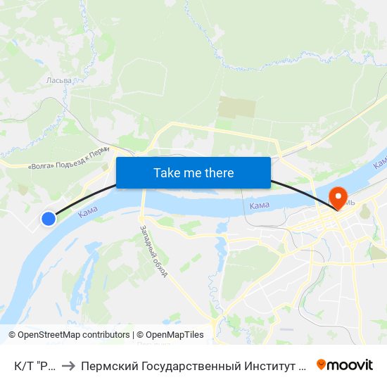 К/Т "Рубин" to Пермский Государственный Институт Искусства И Культуры map