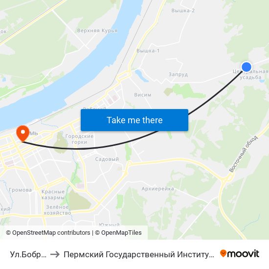 Ул.Бобруйская to Пермский Государственный Институт Искусства И Культуры map