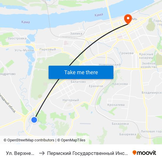 Ул. Верхнемуллинская to Пермский Государственный Институт Искусства И Культуры map