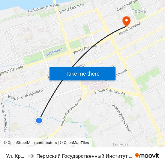 Ул. Крылова to Пермский Государственный Институт Искусства И Культуры map
