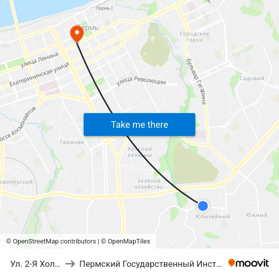 Ул. 2-Я Холмогорская to Пермский Государственный Институт Искусства И Культуры map