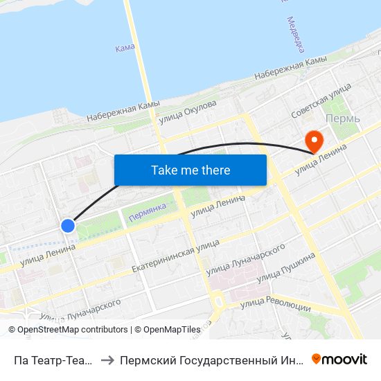 Па Театр-Театр (Конечная) to Пермский Государственный Институт Искусства И Культуры map