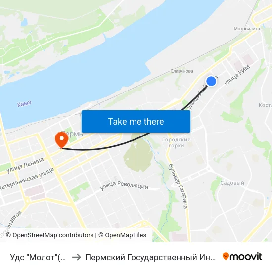 Удс "Молот"(По Лебедева) to Пермский Государственный Институт Искусства И Культуры map