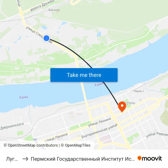 Луговая to Пермский Государственный Институт Искусства И Культуры map