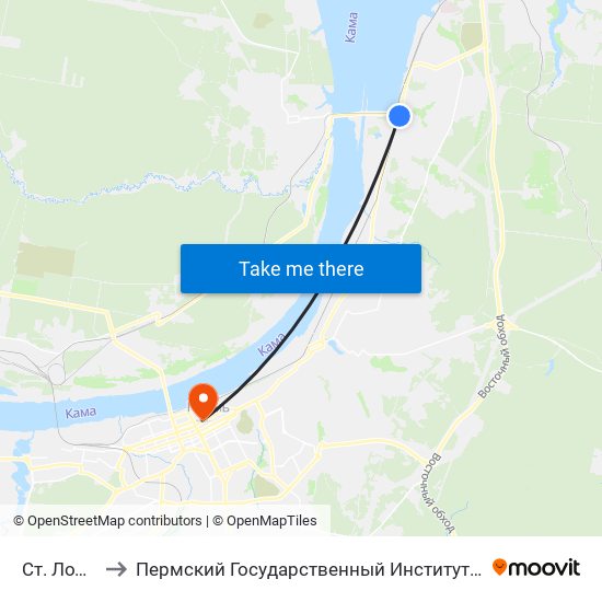 Ст. Лодочная to Пермский Государственный Институт Искусства И Культуры map