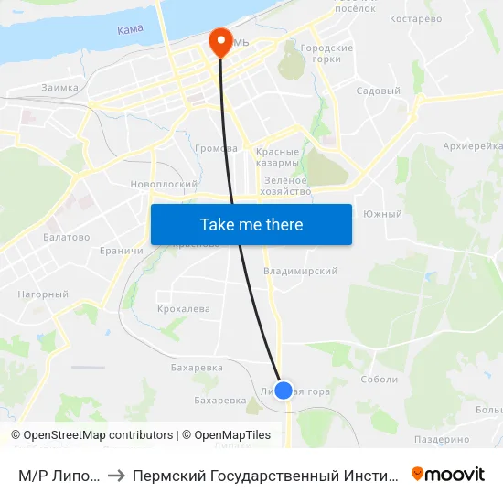 М/Р Липовая Гора to Пермский Государственный Институт Искусства И Культуры map
