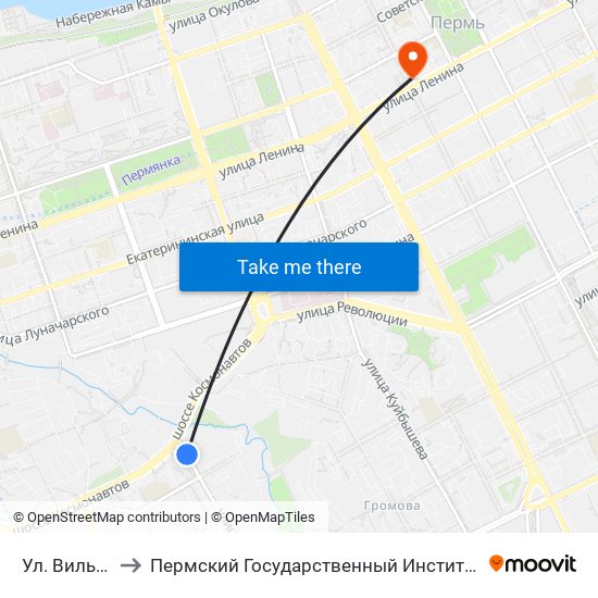 Ул. Вильвенская to Пермский Государственный Институт Искусства И Культуры map