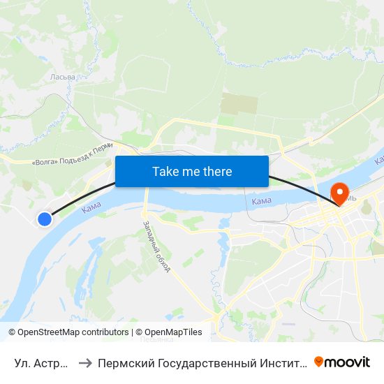 Ул. Астраханская to Пермский Государственный Институт Искусства И Культуры map