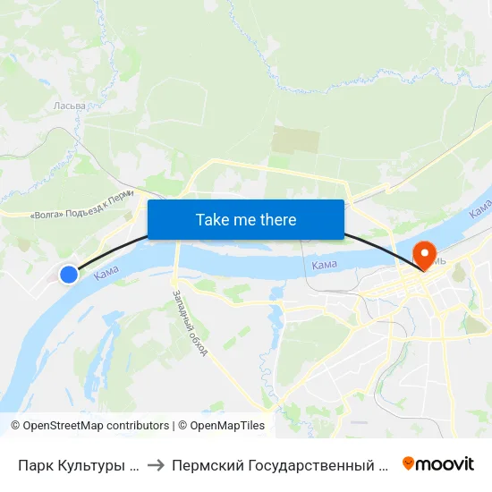 Парк Культуры И Отдыха (Закам) to Пермский Государственный Институт Искусства И Культуры map