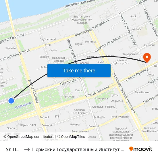 Ул Попова to Пермский Государственный Институт Искусства И Культуры map