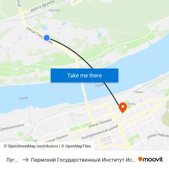 Луговая to Пермский Государственный Институт Искусства И Культуры map