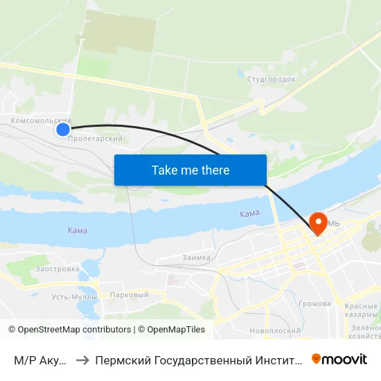 М/Р Акуловский to Пермский Государственный Институт Искусства И Культуры map