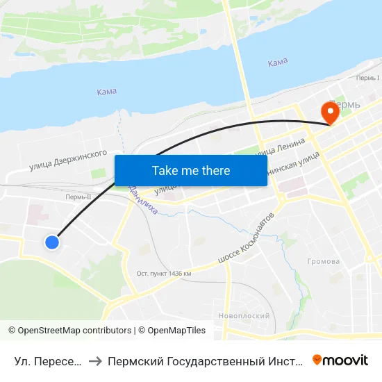 Ул. Переселенческая to Пермский Государственный Институт Искусства И Культуры map