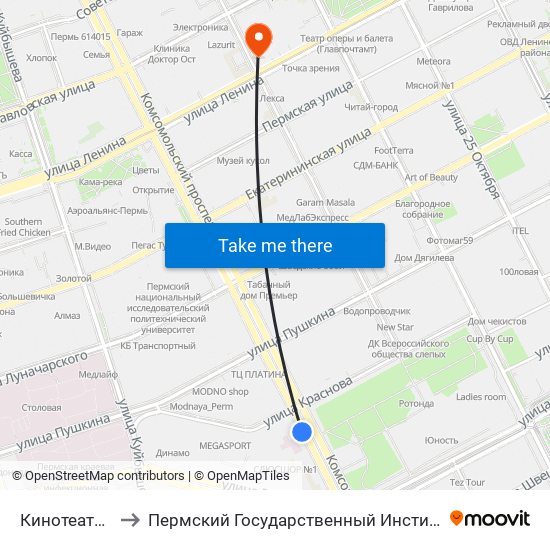 Кинотеатр Октябрь to Пермский Государственный Институт Искусства И Культуры map