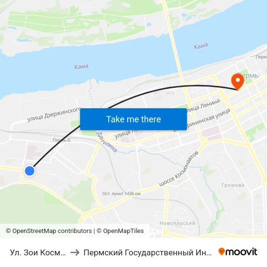 Ул. Зои Космодемьянской to Пермский Государственный Институт Искусства И Культуры map