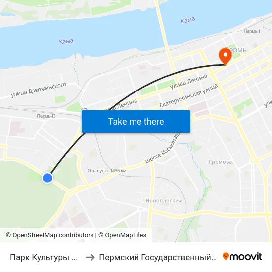 Парк Культуры И Отдыха (Балатово) to Пермский Государственный Институт Искусства И Культуры map