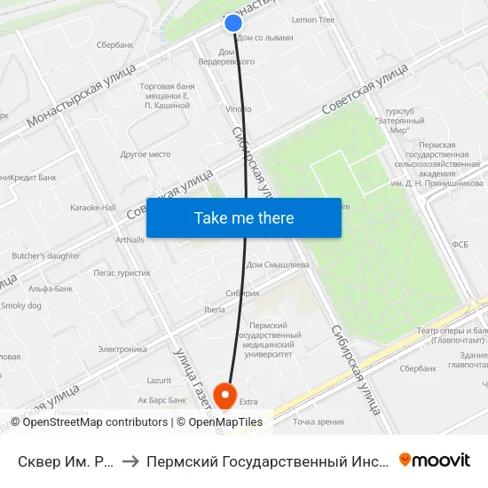 Сквер Им. Решетникова to Пермский Государственный Институт Искусства И Культуры map