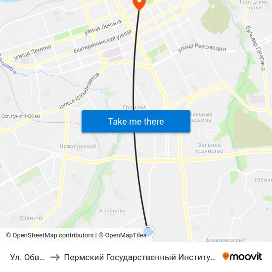 Ул. Обвинская to Пермский Государственный Институт Искусства И Культуры map