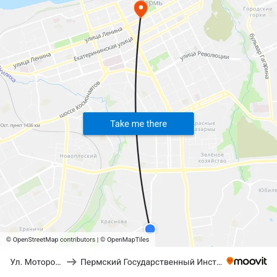 Ул. Моторостроителей to Пермский Государственный Институт Искусства И Культуры map