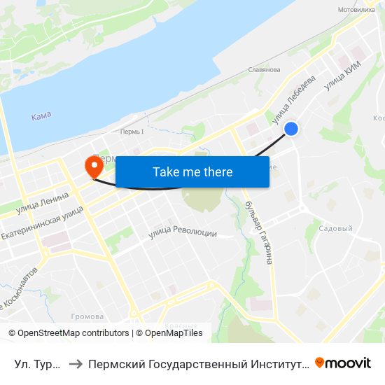 Ул. Тургенева to Пермский Государственный Институт Искусства И Культуры map