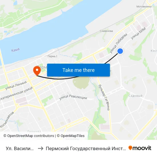 Ул. Василия Соломина to Пермский Государственный Институт Искусства И Культуры map