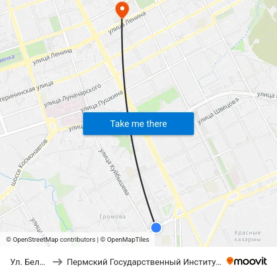 Ул. Белинского to Пермский Государственный Институт Искусства И Культуры map