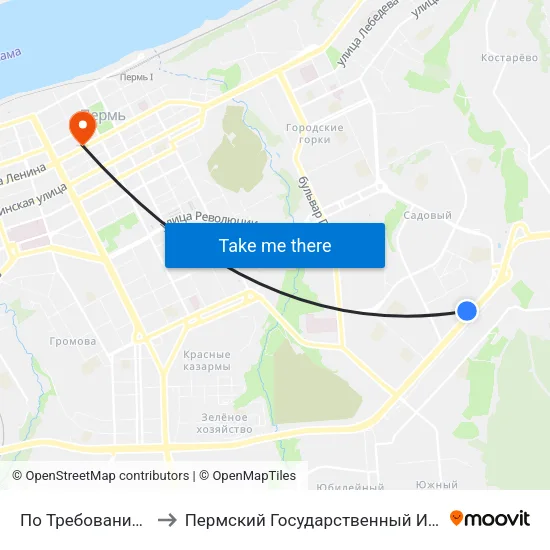 По Требованию (Ул. Старцева) to Пермский Государственный Институт Искусства И Культуры map