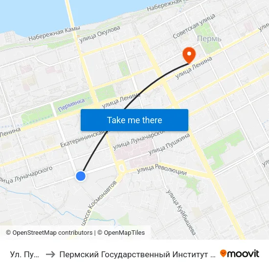 Ул. Пушкина to Пермский Государственный Институт Искусства И Культуры map