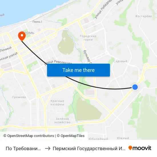 По Требованию (Ул. Старцева) to Пермский Государственный Институт Искусства И Культуры map