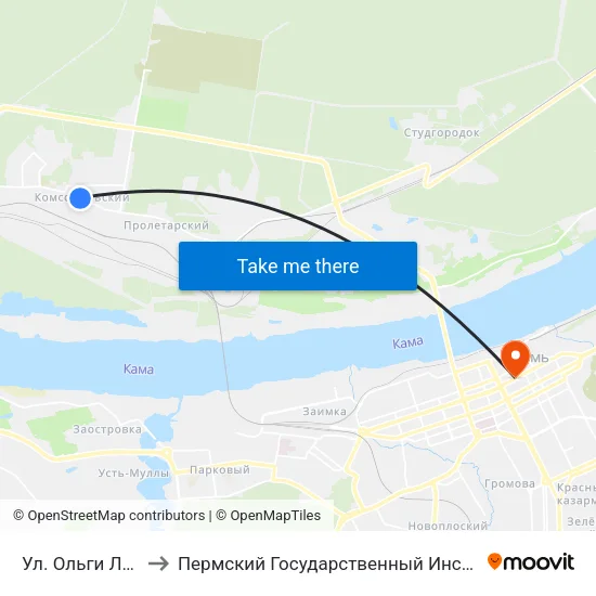 Ул. Ольги Лепешинской to Пермский Государственный Институт Искусства И Культуры map
