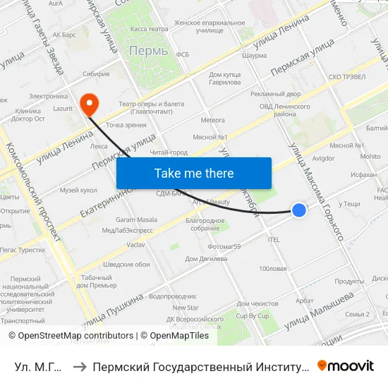 Ул. М.Горького to Пермский Государственный Институт Искусства И Культуры map