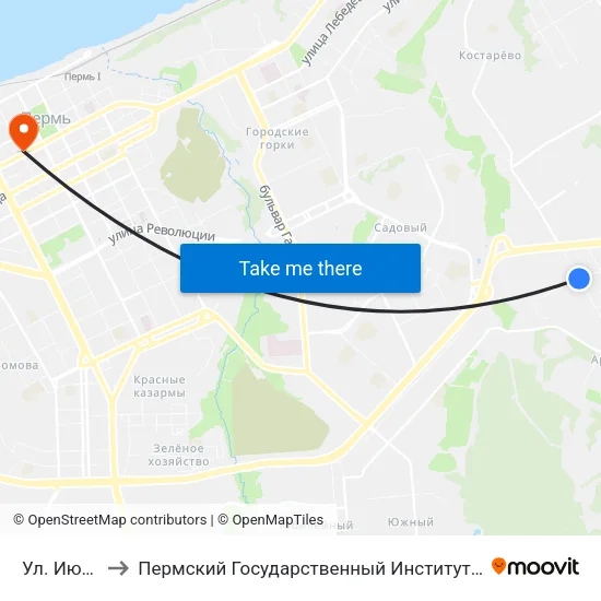 Ул. Июльская to Пермский Государственный Институт Искусства И Культуры map