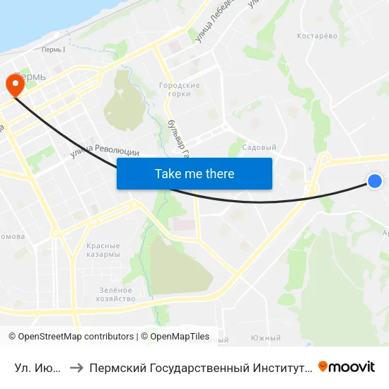 Ул. Июльская to Пермский Государственный Институт Искусства И Культуры map