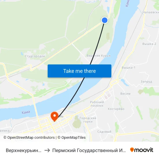Верхнекурьинское Кладбище to Пермский Государственный Институт Искусства И Культуры map