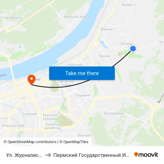 Ул. Журналиста Дементьева to Пермский Государственный Институт Искусства И Культуры map