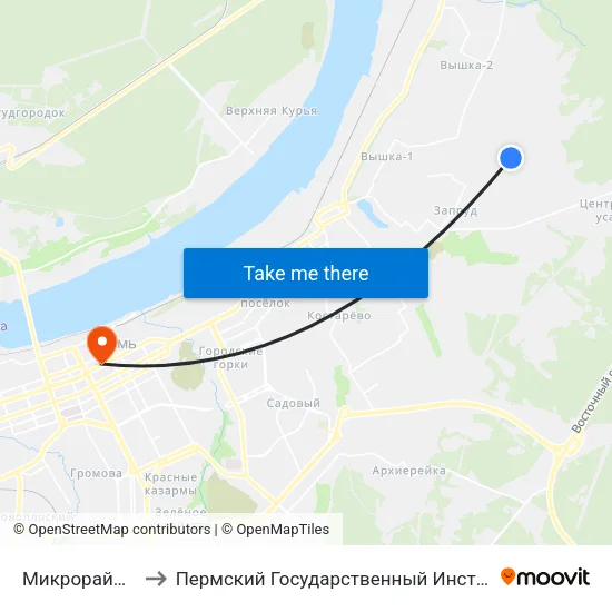 Микрорайон Запруд-2 to Пермский Государственный Институт Искусства И Культуры map