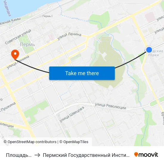 Площадь Дружбы to Пермский Государственный Институт Искусства И Культуры map