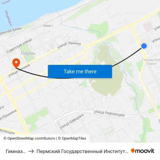 Гимназия №5 to Пермский Государственный Институт Искусства И Культуры map