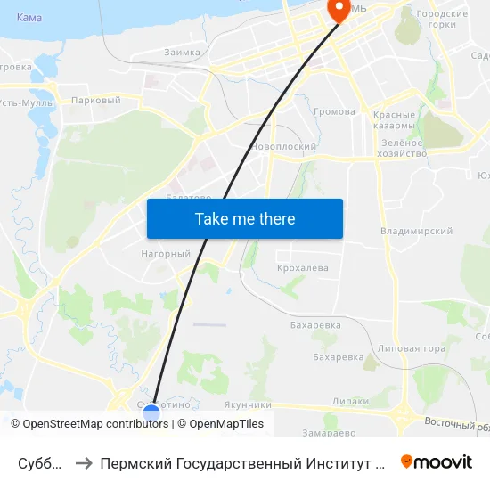 Субботино to Пермский Государственный Институт Искусства И Культуры map