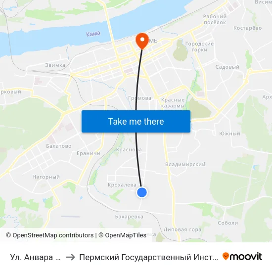 Ул. Анвара Гатауллина to Пермский Государственный Институт Искусства И Культуры map