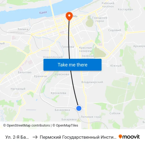 Ул. 2-Я Бахаревская to Пермский Государственный Институт Искусства И Культуры map