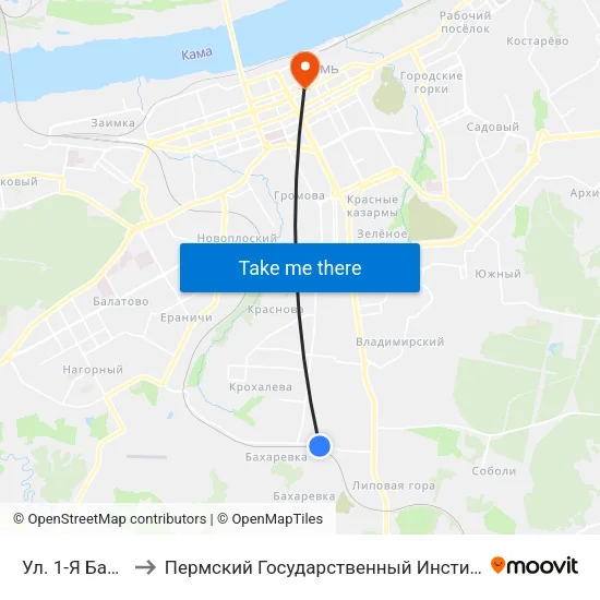 Ул. 1-Я Бахаревская to Пермский Государственный Институт Искусства И Культуры map