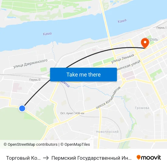 Торговый Комлекс Лента to Пермский Государственный Институт Искусства И Культуры map