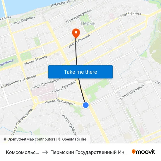 Комсомольский Проспект to Пермский Государственный Институт Искусства И Культуры map